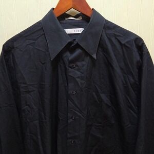 John Henry Dress Shirt Mens 16.5 34/35 Black Solid Natural Stretch LS Woven